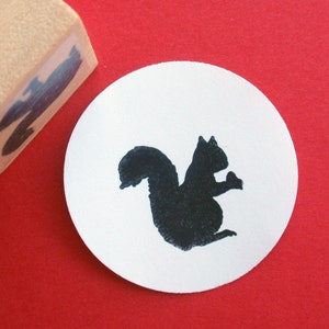 Small Squirrel Silhouette Rubber Stamp, Fall squirrel and acorn rubber stamp, Autumn themed rubber stamp  - Handmade by Blossom Stamps