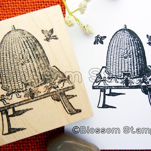 New Bee Hive Rubber Stamp, Antique Bee Skep Stamp, Round Honey Label Stamp, gift for beekeeper by Blossom Stamps image 7