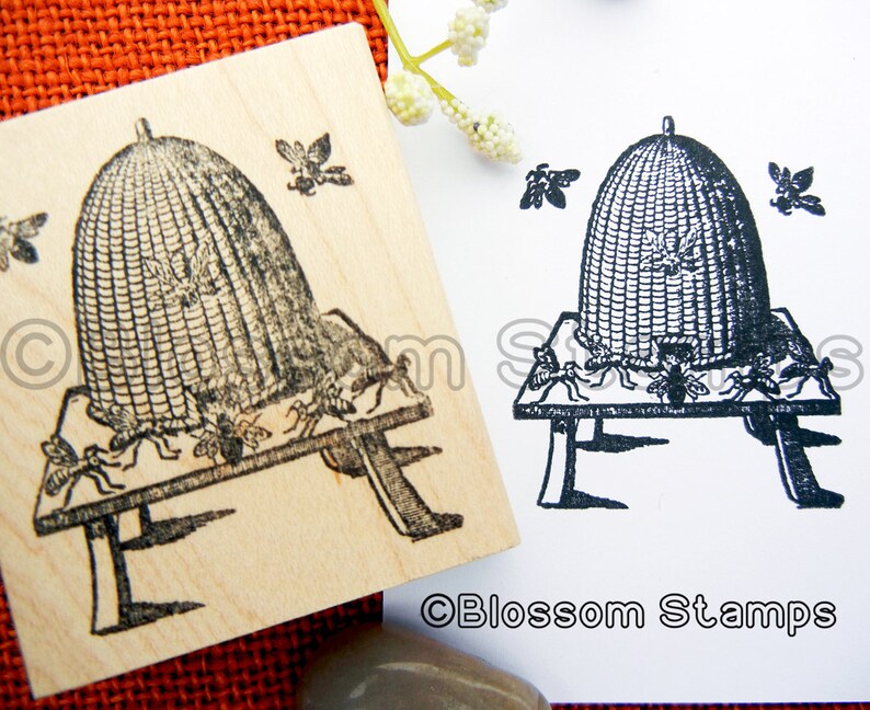 New Bee Hive Rubber Stamp, Antique Bee Skep Stamp, Round Honey Label Stamp, gift for beekeeper by Blossom Stamps image 7