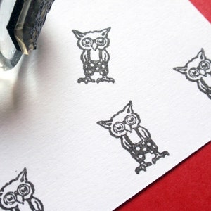 Tiny Owl with Glasses Rubber Stamp 16mm, vintage owl old children's book illustration stamp -  by Blossom Stamps