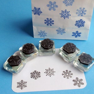 Tiny Snowflake Rubber Stamp SET 16mm - Buy 4, 1 Free, Christmas Winter Holiday gift tag stamp- Handmade by Blossom Stamps