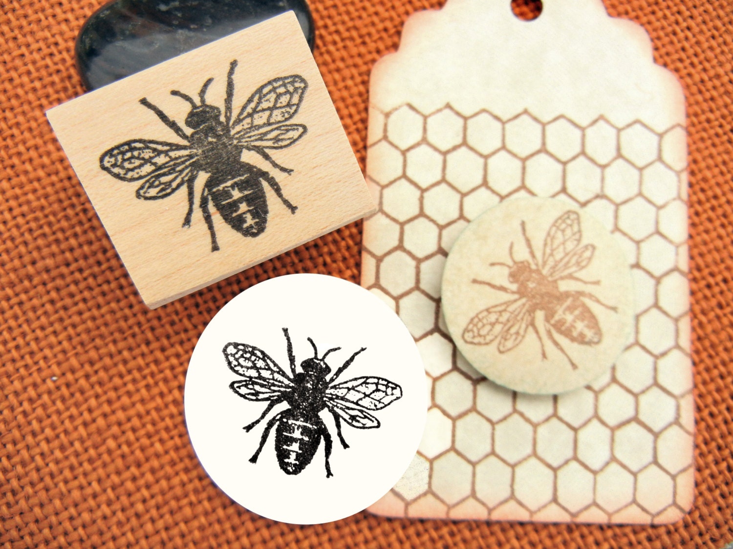 Bee Rubber Stamp // Honeybee stamp Antique Image Handmade Etsy