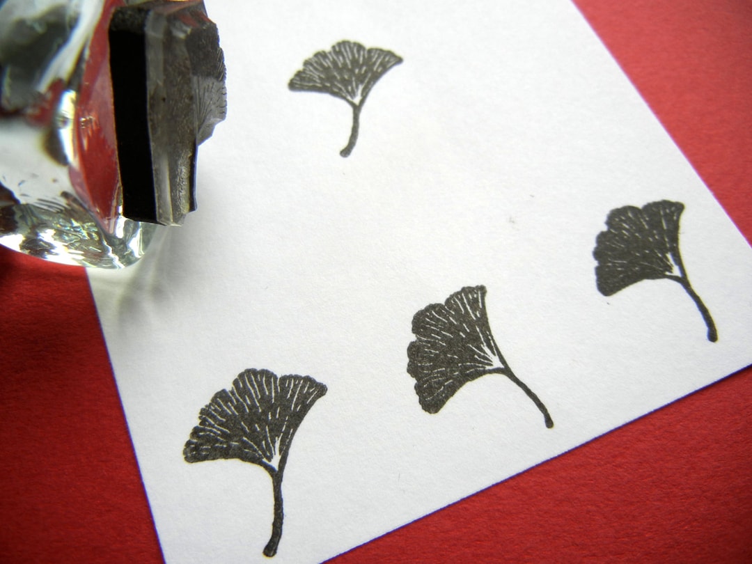 Tiny Ginkgo Leaf Rubber Stamp 16mm, Leaf Silhouette Rubber Stamp by