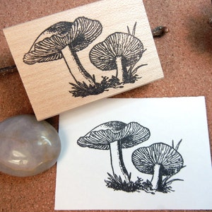 Double Mushroom Rubber Stamp, mycology stamp, mushroom art stamp by BlossomStamps