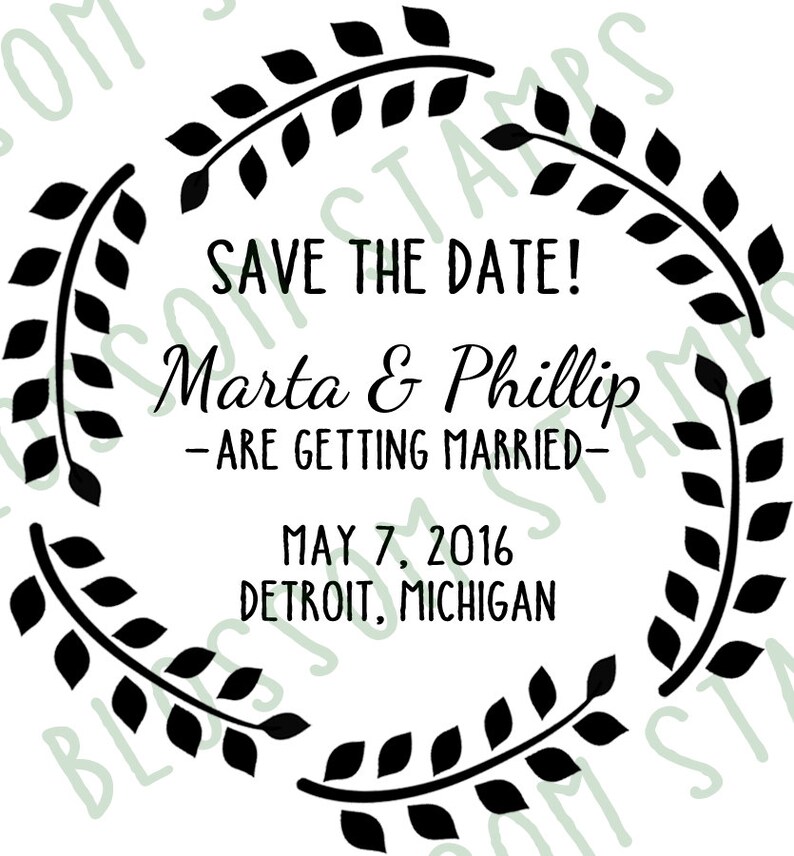 Custom Save the Date Wedding Laurel Wreath Rubber Stamp Etsy