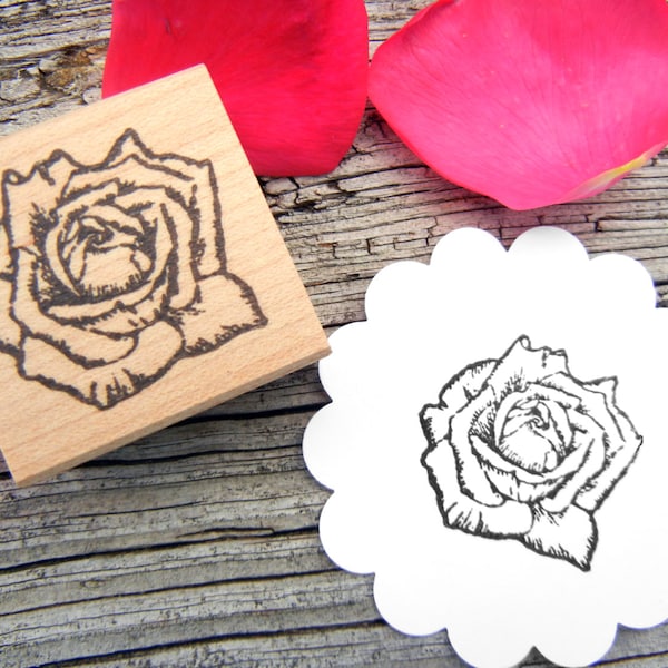 Rose Flower rubber stamp, Rosebud Rubber Stamp  - Handmade by Blossom Stamps