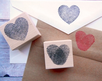 Thumbprint Fingerprint Heart Rubber Stamp / Weddings, Valentines - 2 styles available -  Handmade by BlossomStamps