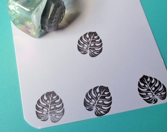 Tiny Monstera Tropical Leaf Rubber Stamp 16mm, Swiss Cheese Plant leaf stamp - Handmade by Blossom Stamps