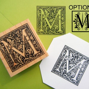 Sello de goma con inicial de monograma personalizado, 2 opciones: letras iluminadas, inicial decorativa, hecho a mano por Blossom Stamps