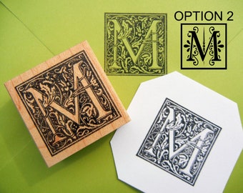 Custom Monogram Initial Rubber Stamp, 2 Options - Illuminated Letters, Decorative Initial - Handmade by Blossom Stamps