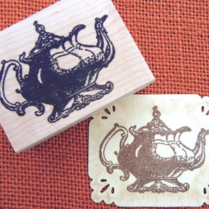 Antique Teapot illustration rubber stamp, porcelain coffee pot stamp, tea favor tag stamp - by BlossomStamps