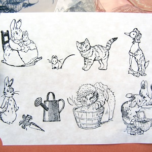 Juego de sellos de goma fotopolímeros transparentes de Peter Rabbit de Beatrix Potter, sellos de personajes de cuentos infantiles hechos a mano por Blossom Stamps