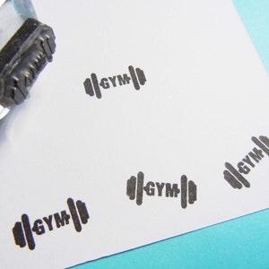 Gym Barbell Dumbbell Rubber Stamp 16mm, Work Out Reminder,  Exercise Planner Rubber Stamp  - Handmade by Blossom Stamps