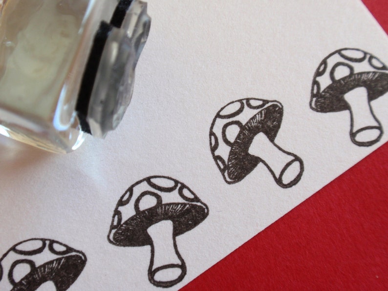 Tiny Mushroom Rubber Stamp Set Morel, Chanterelle, Gilled Mushroom, Bolete edible mushrooms, mycology gift by Blossom Stamps image 5