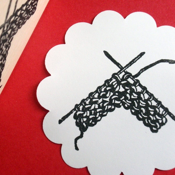 Knitting Rubber Stamp, knitting needles and yarn, gift for knitter - Handmade by Blossom Stamps