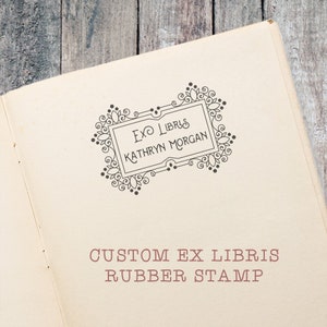 Modern Victorian Style Ex Libris Stamp, Ornate Frame Book Stamp, book lover gift by Blossom Stamps