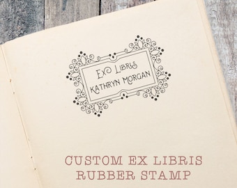 Modern Victorian Style Ex Libris Stamp, Ornate Frame Book Stamp, book lover gift by Blossom Stamps