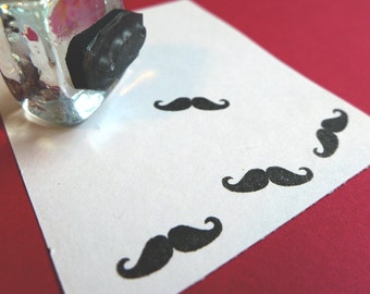 Tiny Mustache Rubber Stamp 16mm, handlebar mustache silhouette stamp  by Blossom Stamps
