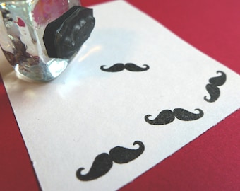 Tiny Mustache Rubber Stamp 16mm 5/8", Small Handlebar Mustache silhouette stamp