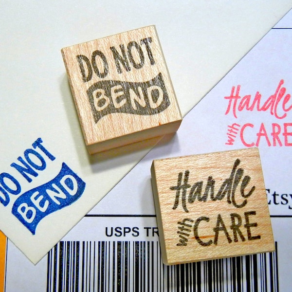 Do Not Bend Rubber Stamp, Handle with Care Rubber Stamp, Packaging Rubber Stamp - Handmade by BlossomStamps