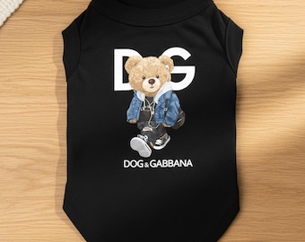 Weiches Baumwoll Hunde T-Shirt | Designer-inspirierte Hundebekleidung | Tierbekleidung | Niedliches Bären-Grafik-T-Shirt für Teetasse, kleine, mittlere Hunde | Hund & Gabbana