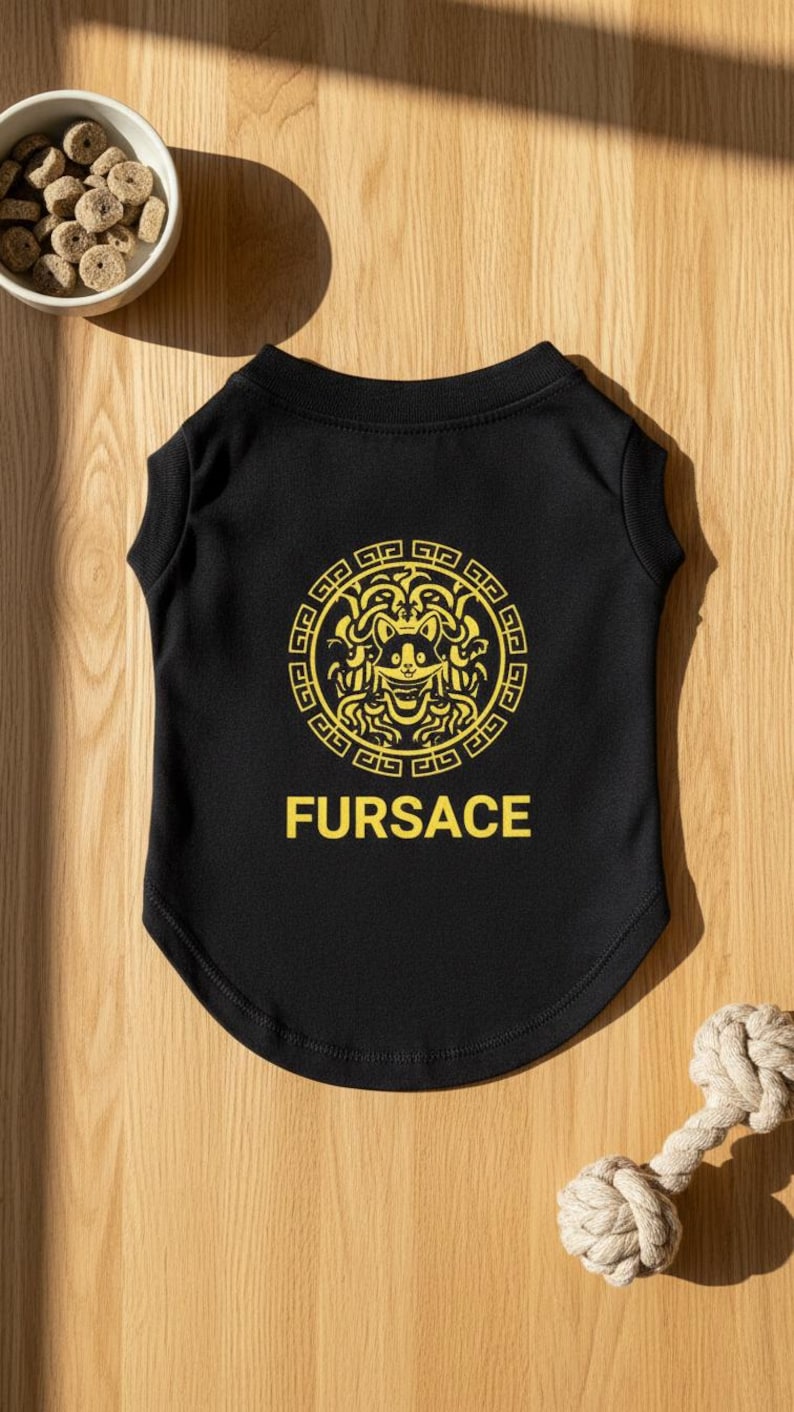 Fursace Hunde-Shirt - Lustiges Designer-inspiriertes Hunde-T-Shirt für kleine, mittlere Hunde - Hundekleidung mit Medusa-Print - Süßes Baumwoll-Hunde-T-Shirt Bild 1
