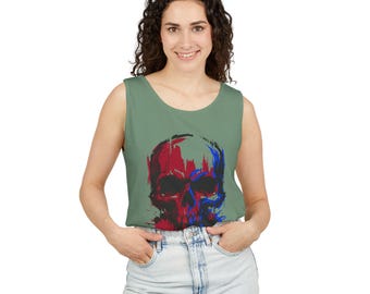 Camiseta sin mangas con calavera salpicada de pintura / Ilustración grunge de calavera