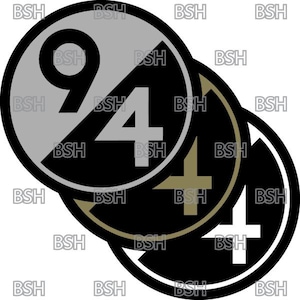 May include: Three overlapping circles with the numbers 94 and 4 in black and white on a black background.