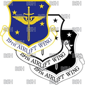 19th Airshelf Wing (Little Rock AFB) Aufnäher Vektor-Bilddateien (.ai, .pdf, & .svg Formate) plus Raster (.png und .jpg)