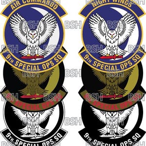 File di immagini vettoriali della patch del 9th Special Operations Squadron (Cannon AFB) (formati .ai, .pdf e .svg) più raster (.png e .jpg)