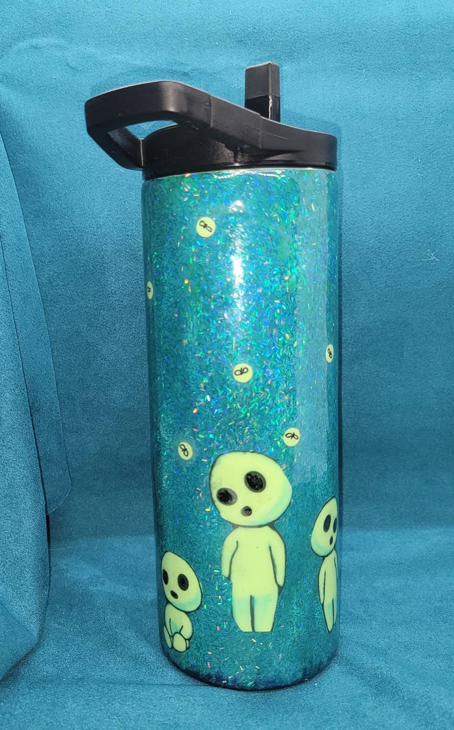 Glow in the dark forest spirit 25oz skinny water bottle tumbler