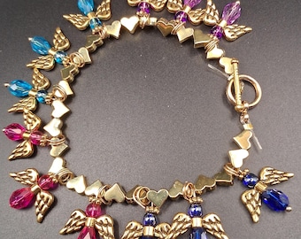Colorful Angel Bracelet with Gold Hearts