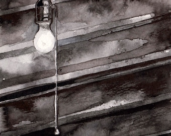 Ink Drawing of Light Bulb - Horror Story Art by Jen Tracy - No Sleep Podcast Original Illustration of Basement Bulb - Scary Halloween Art