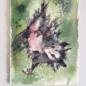 Possum Painting - Watercolor Art of Possum Hanging Upside Down - Upsidedown Cutie - Animal Watercolor Painting of Oposum - Cute Nursery Art