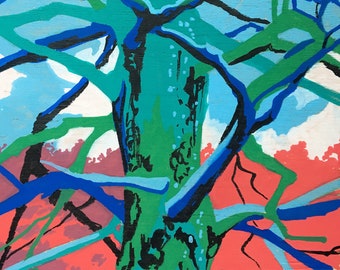 Tree Painting Abstract - Original Painting on Wood - Paintings of Trees - Colorful Art - Home Decor Pine Tree - Pine Tree Painting of Forest