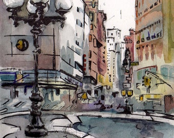 New York Cityscape - New York Watercolor Painting - Painting of Union Square - NYC Art - Original New York City Art - Urban Landscape