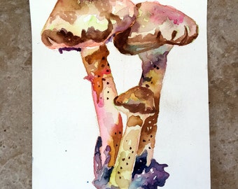 Mushroom Painting - Weeping Widow Mushrooms - Original Watercolor Mushroom Art - Beautiful Watercolor Painting of Fungi Botanical Drawing