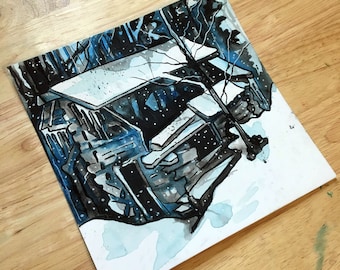 No Sleep Art - Winter Art for Horror Story Original Illustration - Scary Ink Painting - Watercolor Halloween Painting - No Sleep Podcast Art