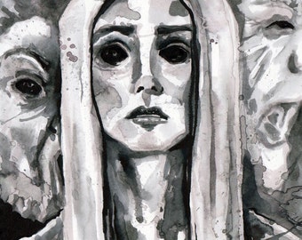 Scary Drawing of Ghost Woman - Ink Horror Illustration - The No Sleep Podcast Cover Art by Jen Tracy - Original Scary Story Art
