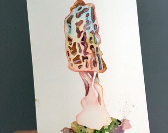 Watercolor Mushroom Gift - Original Painting of a Mushroom Art - Watercolor Art of a Morel - Blonde Morel Painting - Mycology and Fungi Art
