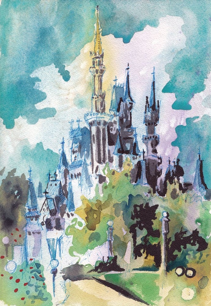 Download Print Of Disney World Reproduction Of Original Watercolor And Ink Drawing By Jen Tracy Cinderella S Castle Prints Art Collectibles Delage Com Br