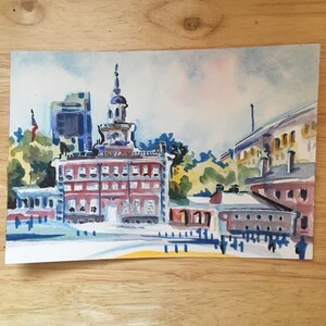 Independence Hall Philadelphia Painting Philly Art 1776 Fourth of July Watercolor Painting Small Painting of the Birthplace of USA image 4