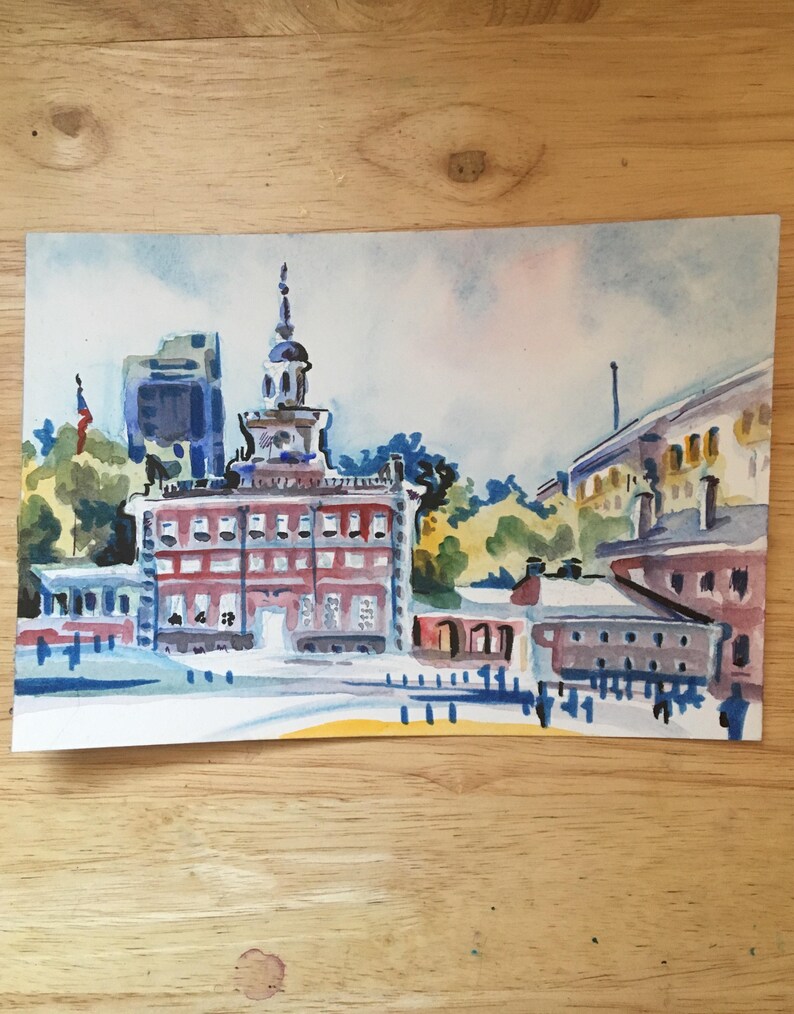 Independence Hall Philadelphia Painting Philly Art 1776 Fourth of July Watercolor Painting Small Painting of the Birthplace of USA image 4