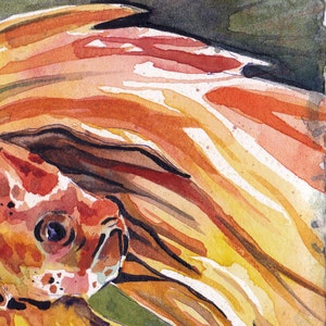 Tryck av orange bettafisk - Reproduktion av original akvarell på pappersmålning av Jen Tracy - Väggkonst med orange fisk bild 3