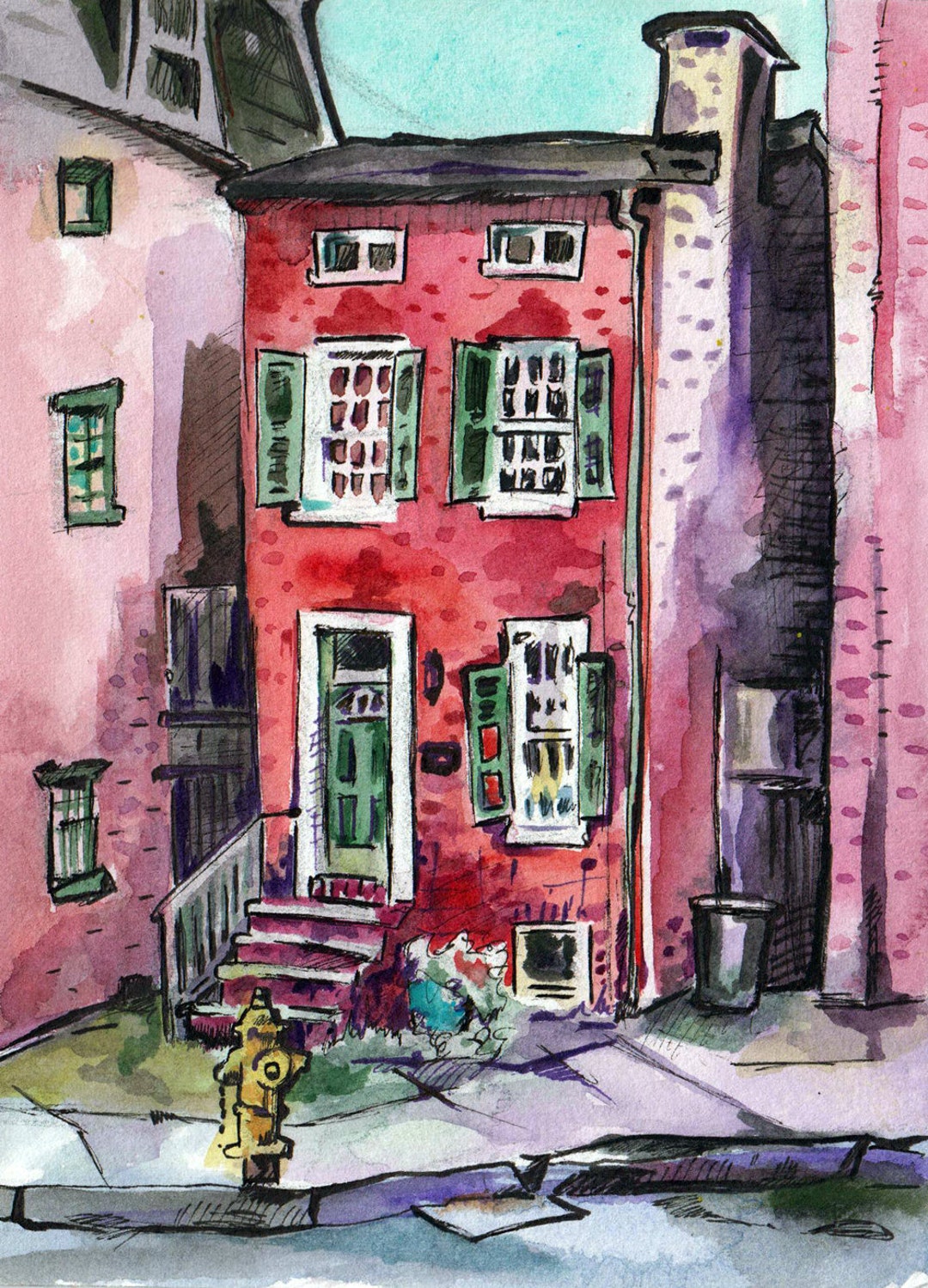 Watercolor Painting of a Brick House Original Watercolor Etsy