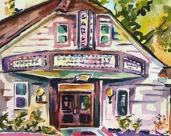 Eagle Theatre Original Art - Watercolor Painting of a Theater in New Jersey - NJ Arts - Plein Air Painting by Jen Tracy