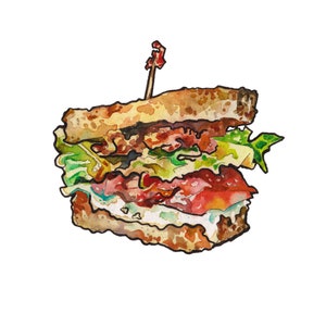Ranch BLT Food Print - Watercolor Painting of a Sandwich Food Decor - Kitchen Picture - 5 x 7 Standard Frame Sized Print - Food Art