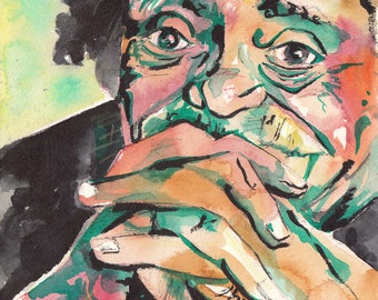 Kurt Vonnegut - Print of Watercolor and Ink Portrait of Author - Reproduction of Vonnegut Painting - Literature Art - Gift for Reader Prints