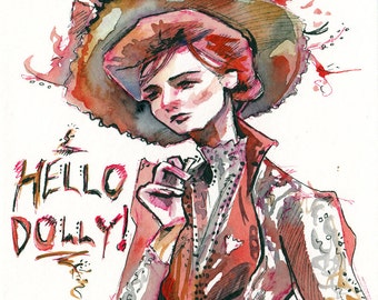 Hello Dolly - Print of Original Watercolor and Ink Painting by Jen Tracy - Original Art Reproduction