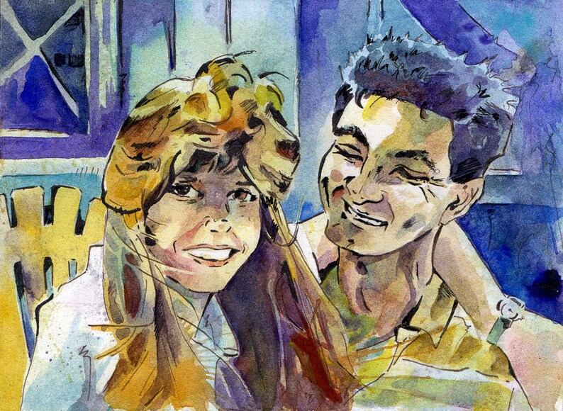 Custom Engagement Portrait 5 inches x 7 inches Wedding Gift Painting of the Happy Couple Watercolor Made to Order Anniversary Art image 3